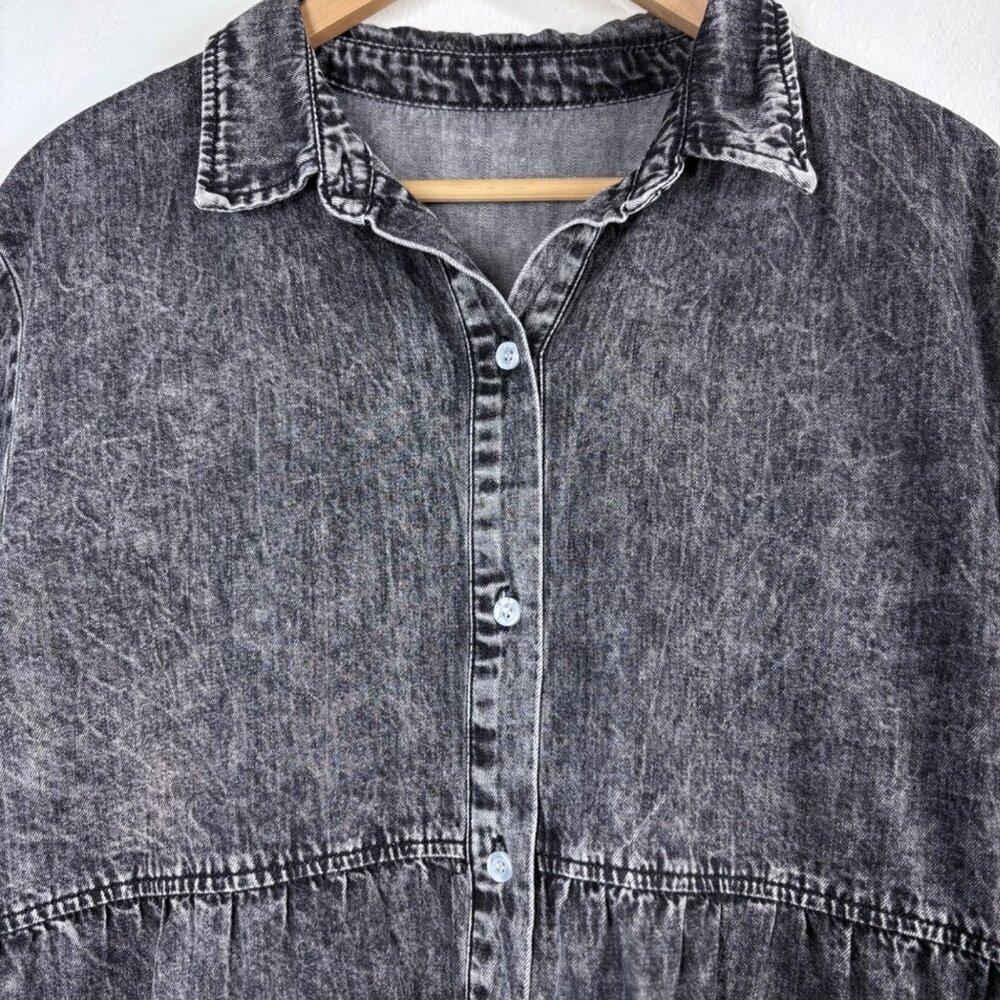 Black Denim Babydoll Dress Size Large - Picture 3 of 6
